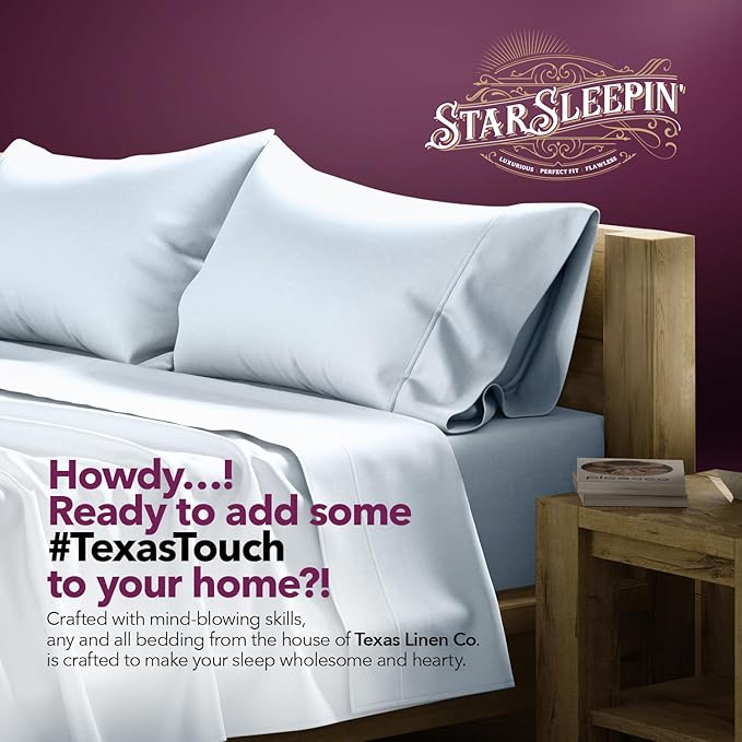 TEXAS LINEN CO. 100% Egyptian Cotton Pillow Cases Standard/Queen Size Set of 2 - Luxury 1200 Series Star Sleepin' Collection Pillow Cases (Light Blue), Cotton Pillowcases Fits Standard & Queen Pillows