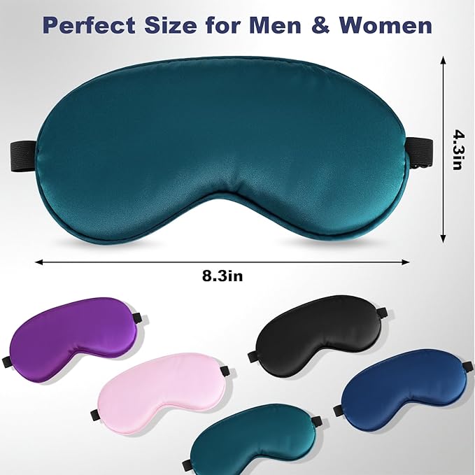 10 Pack Silk Sleep Mask, 5-Color Eye Masks for Sleep with Adjustable Strap, 100% Blackout Blindfold Super Soft Eye Cover for Travel Nap Airplane Home Sleeping, Suitable for Women & Men