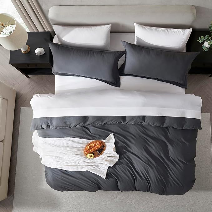 Nestl Dark Grey Duvet Cover Queen Size - Soft Double Brushed Queen Duvet Cover Set, 3 Piece, with Zipper Closure, 1 Duvet Cover 90x90 inches and 2 Pillow Shams
