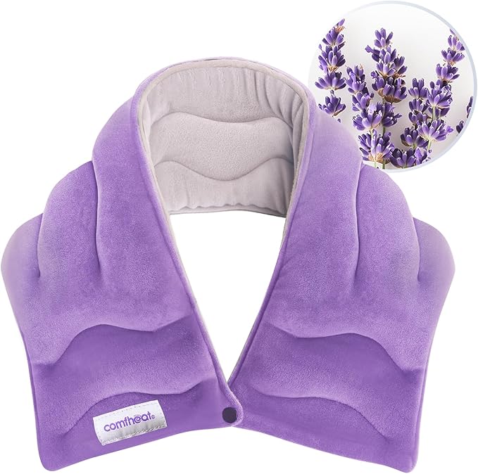 Neck Heating Pad Microwavable for Pain Relief, Moist Hot Compress Microwave Neck Warmer Wrap FSA Eligible HSA for Sore Muscles Relief, Lavender Aroma, 25 x 5.7 Inches, Purple