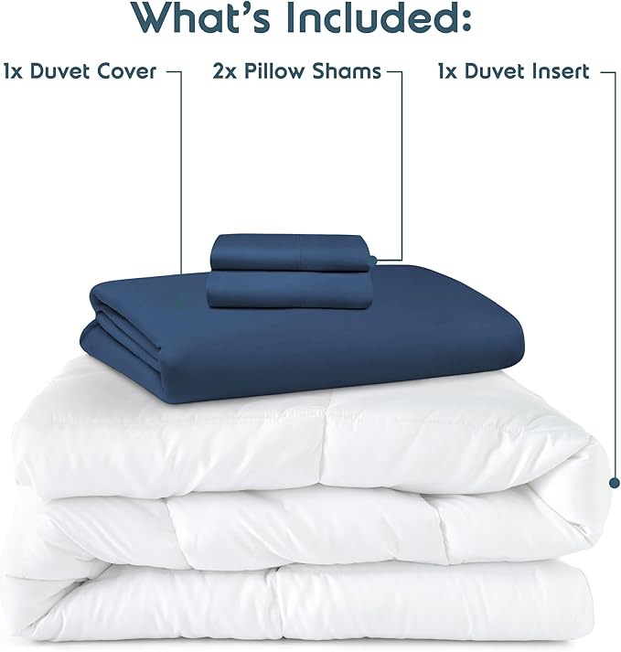 Nestl Full Duvet Cover Set with Comforter Insert - Navy Blue 4 Piece 80x90 Duvet Cover & 2 Pillow Shams with White Quilted Down Alternative Comforter, Ultra Soft, All Season