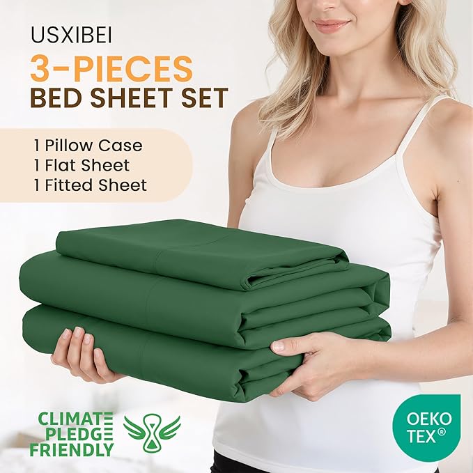 Twin Size 3 Piece Bed Sheet Set - Ultra Imitation Cotton-Premium Breathable & Cooling Sheets - Hotel Luxury Bed Sheets Deep Pocket up to 15"- Wrinkle, Fade(Emerald Green, Twin)