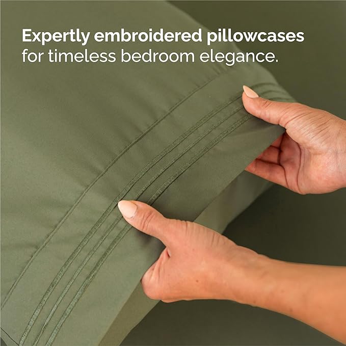 Split King Size 5 Piece Sheet Set - Comfy Breathable & Cooling Sheets - Hotel Luxury Bed Sheets for Women & Men - Deep Pockets, Easy-Fit, Soft & Wrinkle Free Sheets - Sage Green Oeko-Tex Bed Sheet Set