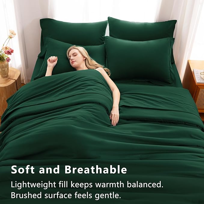 CozyLux Twin XL Comforter Set Emerald Green, 5 Pieces Bed in a Bag Twin Extra Long Comforter Set with Sheets for College Dorm, Bedding Sets with Down Alternative Comforter, Sheets, Pillowcase & Sham