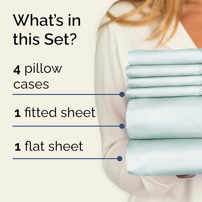 Queen 6 Piece Sheet Set - Comfy, Breathable & Cooling - Hotel Luxury Bedding for Women, Men, Kids, Teens & Children - 1 Flat & 1 Fitted Sheet & 4 Pillowcases w/ Deep Pockets - Wrinkle Free - Ice Blue