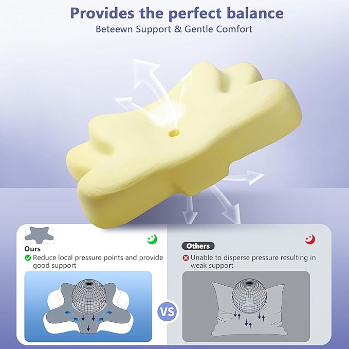 A-Pce Cervical Pillow for Neck and Shoulder,Contour Memory Foam Pillow,Ergonomic Neck Support Pillow for Side Back Stomach Sleepers with Pillowcase