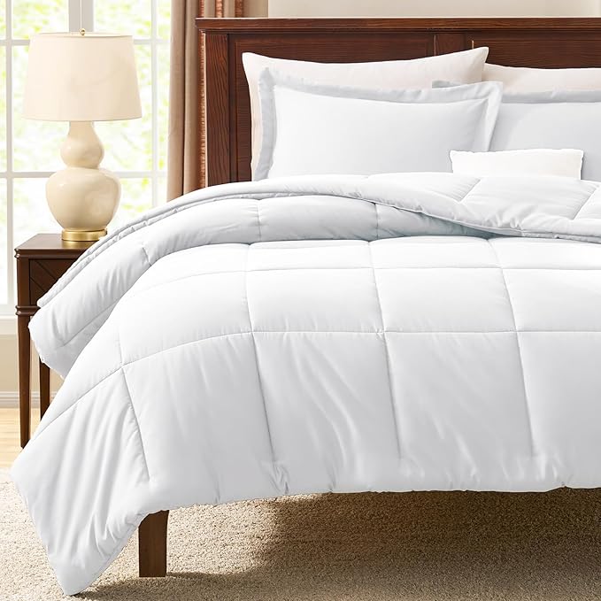 CozyLux Twin/Twin XL Comforter Set White - 2 Pieces Box Stitched Twin Bed Set for Teen Boys and Girls with All Season, Soft Lightweight Bedding Sets with 1 Down Alternative Comforter and 1 Pillow Sham