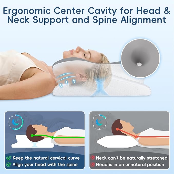 Cervical Pillow for Neck and Shoulder Support, Contour Memory Foam Pillow for Pain Relief, 2 Heights Cooling Ergonomic Orthopedic Pillow for Side Back Stomach Sleepers