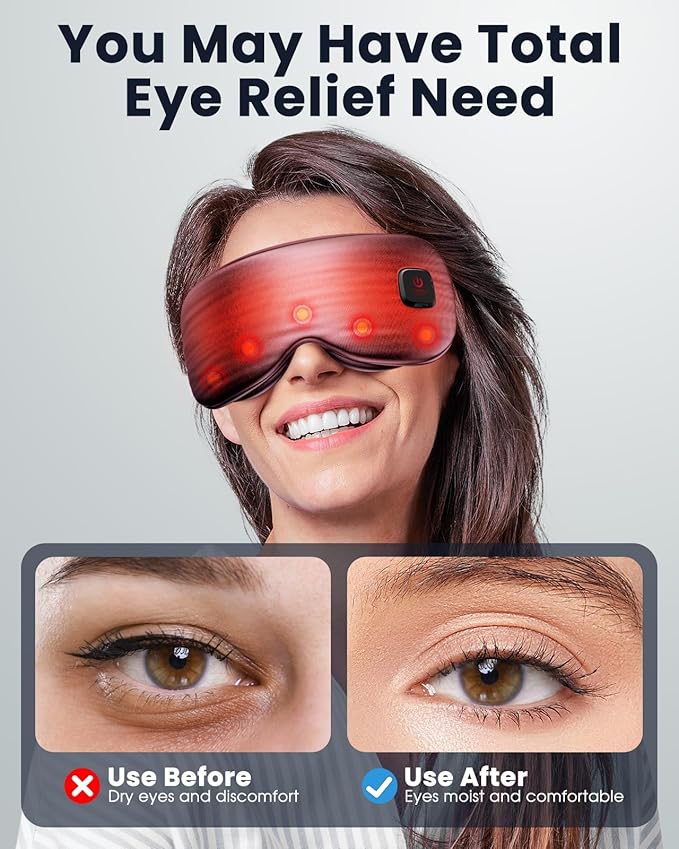 Heated Eye Mask - Cordless Eye Mask for Dry Eyes, Eye Relief, Improved Sleep, Washable Eye Heating pad for Travel and with Replaceable Shell