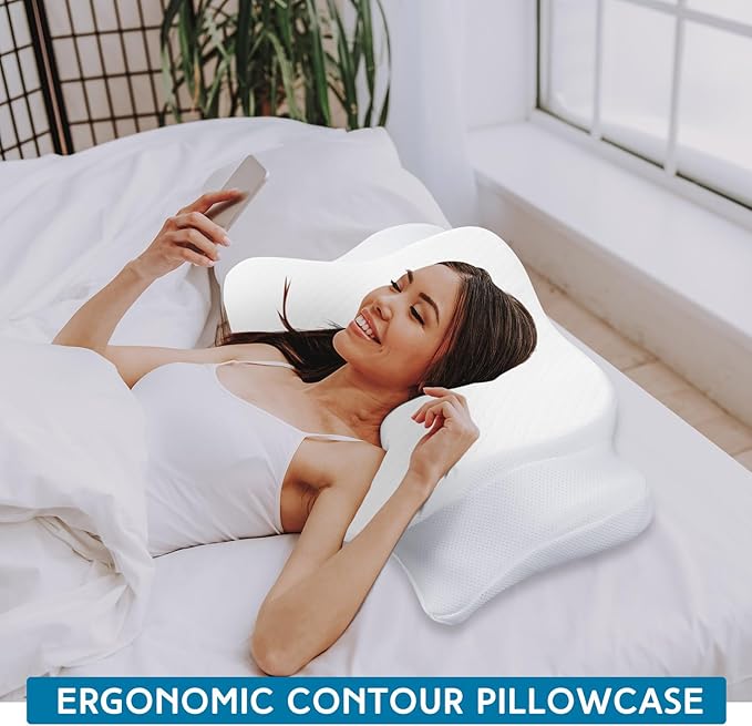 HunnmingRe Cervical Pillow Case Cover Comfortable and Breathable Memory Foam Cervical Neck Pillow Case Cover with Zipper(White,Queen Size)