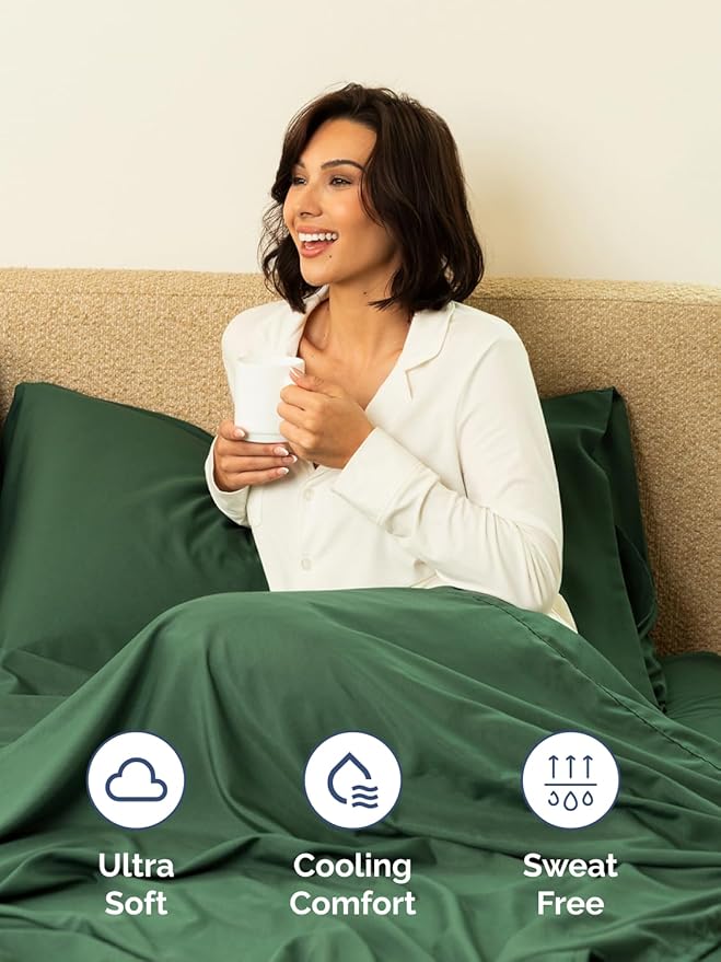 Extra Deep Queen Sheet Set - 4 Piece Breathable & Cooling Bed Sheets - Easily Fits 18 to 24 inch Mattress - Ultra Soft, Wrinkle & Fade Free w/ Extra Deep Pockets - Hotel Luxury Bedding - Emerald Green
