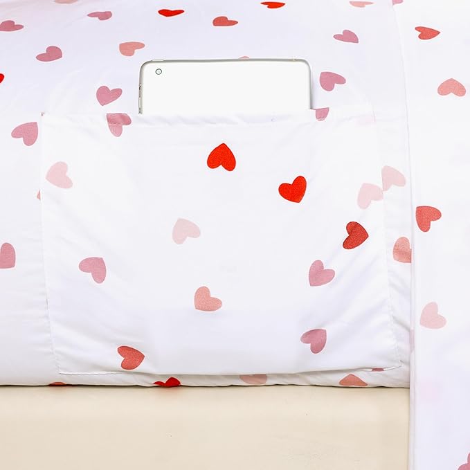 Elegant Comfort Luxury Soft Bed Sheets Heart Pattern - 1500 Premium Hotel Quality Microfiber Softness Wrinkle and Fade Resistant (6-Piece) Bedding Set, Full, Valentina