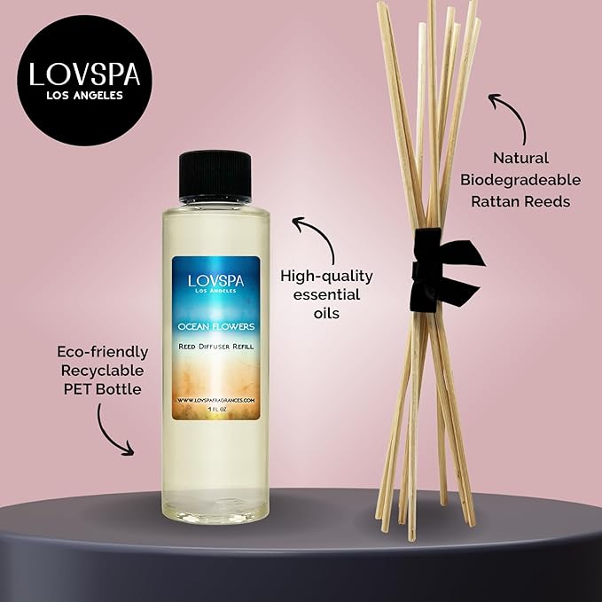 Ocean Flowers Diffuser Oil - Luxury Essential Oils for Diffuser Refill & Air Freshener Room Spray - Long-Lasting & Natural Home Fragrance, Scented Oil for Diffusers, USA Made, 4oz