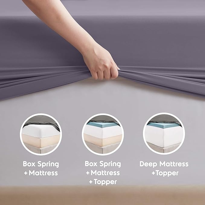Nestl Extra Deep Full Sheet Set - 6 Piece Breathable & Cooling Sheets - Hotel Luxury Bedding Set w/18-24 Inch Deep Pockets - Easy & Secure Fit - Super Soft, Wrinkle Free & Comfy - Grayish Purple