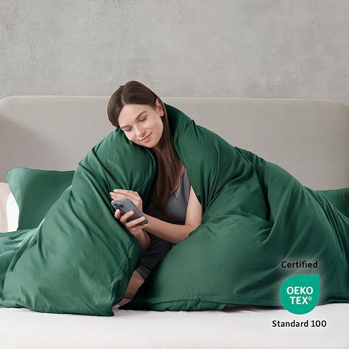Nestl Twin Duvet Cover Set - Soft Double Brushed Dark Green Duvet Cover Twin/Twin XL, 2 Piece, with Zipper Closure, 1 Duvet Cover 68x90 inches and 1 Pillow Sham