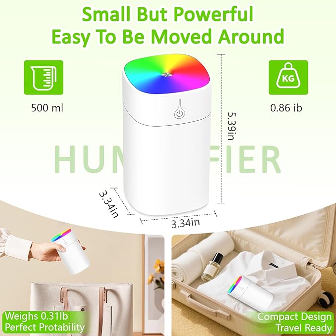 Portable Small Humidifiers for Bedroom, 3L Aroma Diffuser for Home Personal Desktop Plant Humidifier Indoor Fragrance Aroma Diffuser with 2 Modes, Night Light and Auto-Off