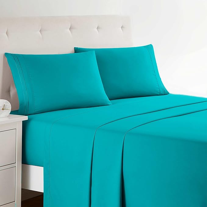 Clara Clark Full XL Bed Sheet Set - Wrinkle, Fade, Stain Resistant, Deep Pocket Sheets - Luxury Soft Bedding Sheets & Pillowcases, Full XL Teal