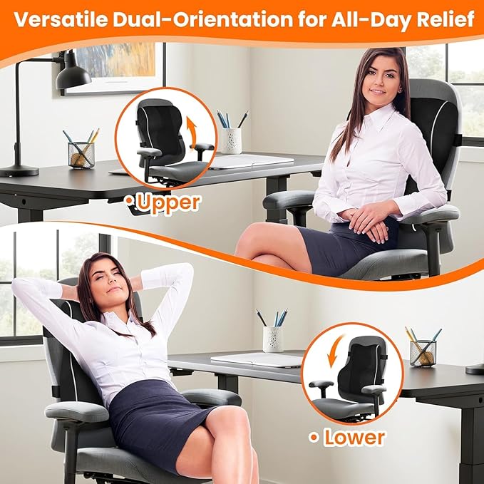 CloudBliss Ergonomic Lumbar Support Pillow – Memory Foam for Lower Back Pain Relief, Adjustable Straps & Mesh Cover for Office, Gaming, Car Seat & Home Essentials (XL, Black)