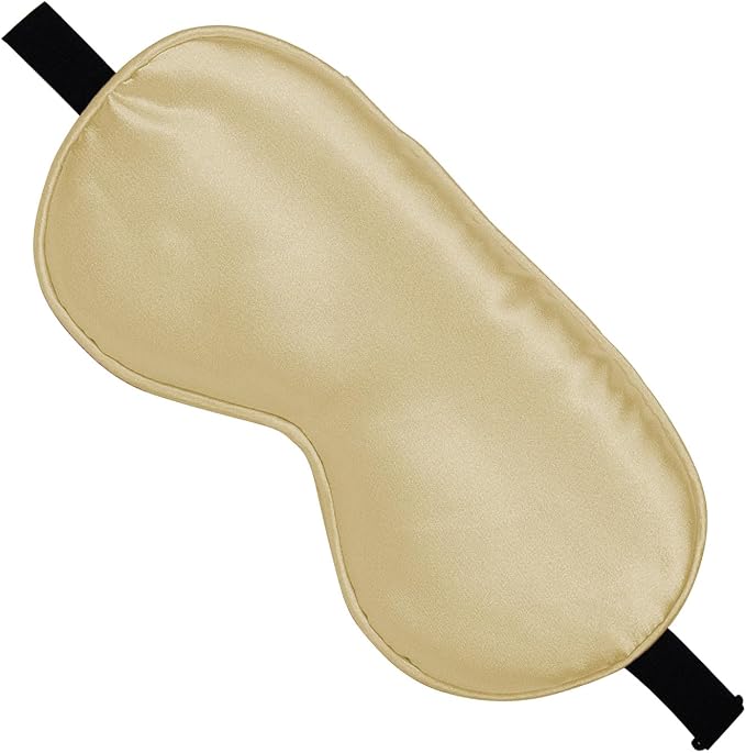 Silk Sleep Mask, Black, Adjustable Strap for Light Blocking, Travel Rest, Puffy Eyes Relief, Single Pack (Gold)