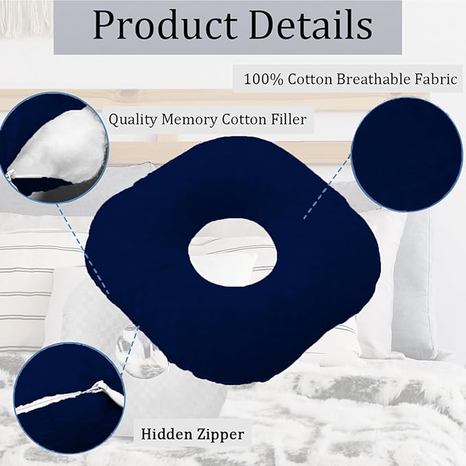 Ear Piercing Pillow for Side Sleepers, Pillow with an Ear Hole for CNH and Ear Pain Ear Inflammation Pressure Sores, O-Shaped Side Sleeping Pillow, Ear Guard Pillow (Ink-Blue)