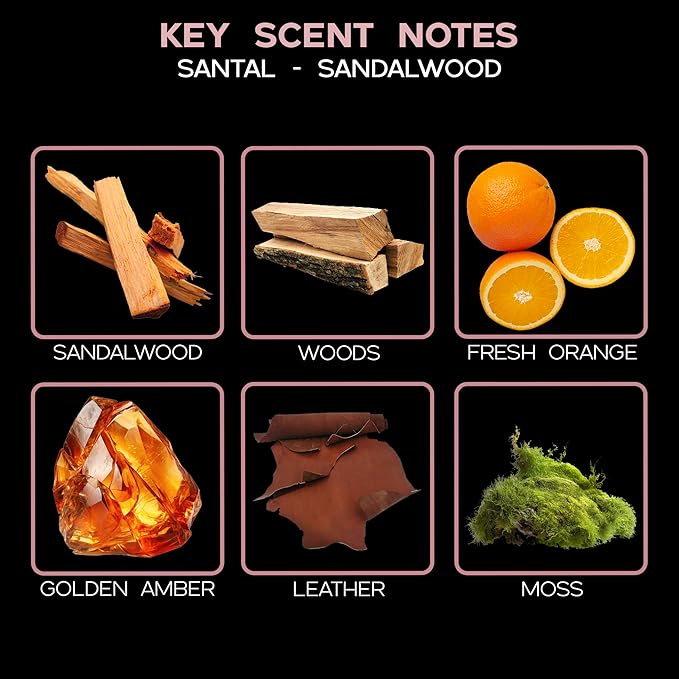 Santal (Sandalwood) Diffuser Oil - Luxury Essential Oils for Diffuser Refill & Air Freshener Room Spray - Long-Lasting & Natural Home Fragrance, Scented Oil for Diffusers, USA Made, 4oz