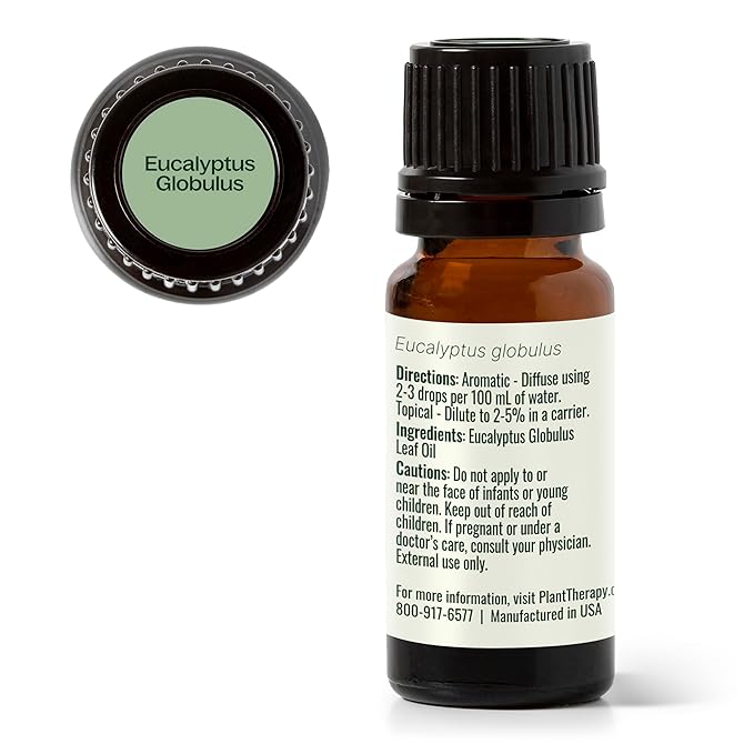 Plant Therapy Eucalyptus Globulus Essential Oil 10 mL (1/3 oz) 100% Pure, Undiluted for Diffuser, Skin, Hair, Aromatherapy DIYs, and Respiratory Support