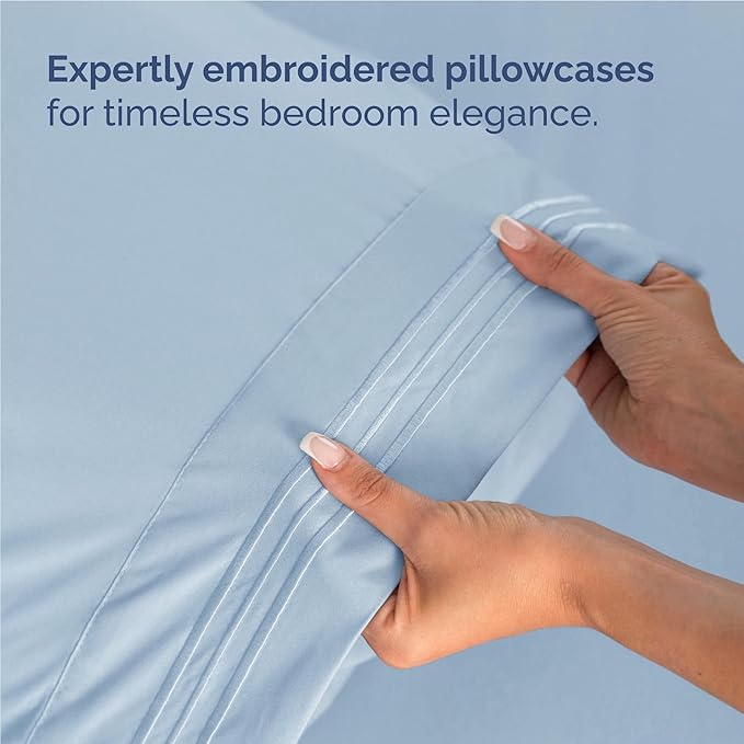 Full Size 4 Piece Sheet Set - Comfy Breathable & Cooling Sheets - Hotel Luxury Bed Sheets for Women and Men - Deep Pockets, Easy-Fit, Soft and Wrinkle Free Sheets - Light Blue Oeko-Tex Bed Sheet Set