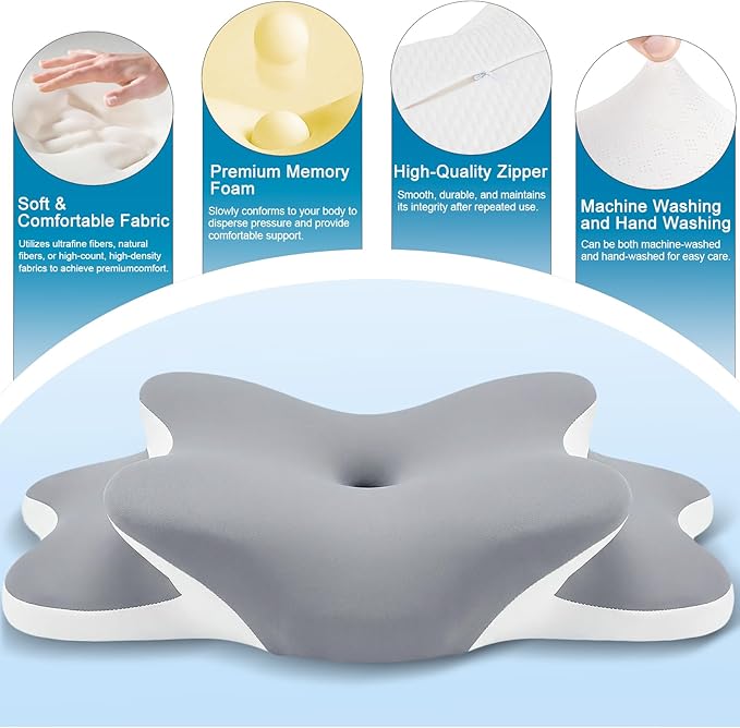 Sleep Apnea Pillow with Neck Pain & Snoring Relief-Orthopedic Cervical Pillow,Ergonomic Contour Memory Foam Pillow for Side,Back,Stomach,Dreamers Relief,Medium Firm Support (Gray, Queen Size)