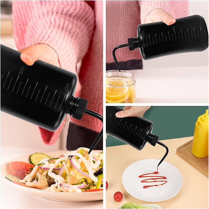 4 Packs Tattoo Wash Bottle Water Squirt Squeeze Diffuser Bottles (Black, 1000ml)