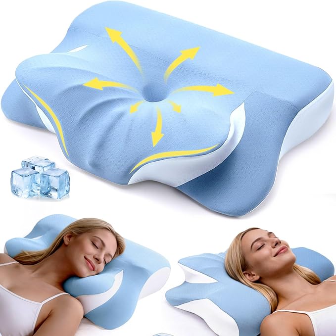Cervical Neck Pillow for Side Sleepers, Memory Foam Pillows, Double-Side Ergonomic Contoured Pillows for Neck Pain Relif, Mellow Sleep Pillow for Sleeping，Pillow for Neck Pain Relif and Support