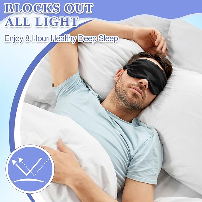 Cutecrop 12 Pcs Silk Sleep Masks Soft Satin Eye Masks with Adjustable Elastic Strap for Sleeping Comfortable Blindfold Eyeshade for Women Men Nap Night Travel Gifts (Navy Blue,Black,Pink,Silver)