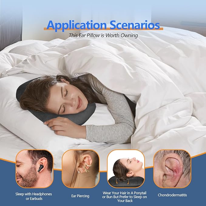 Ear Piercing Hole Pillows Side Sleeper Pillow with an Ear Hole for CNH Side Sleepers and Ear Inflammation Pressure Sores, Adjustable Cotton and Polyester Curved Side Pillow, Black