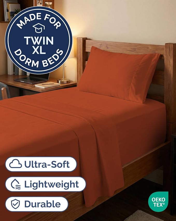 Extra Deep Twin XL Sheet Set - 3 Piece Breathable & Cooling Bed Sheets - Easily Fits 18 to 24 inch Mattress - Ultra Soft, Wrinkle & Fade Free w/ Extra Deep Pockets - Hotel Luxury Bedding - Terracotta