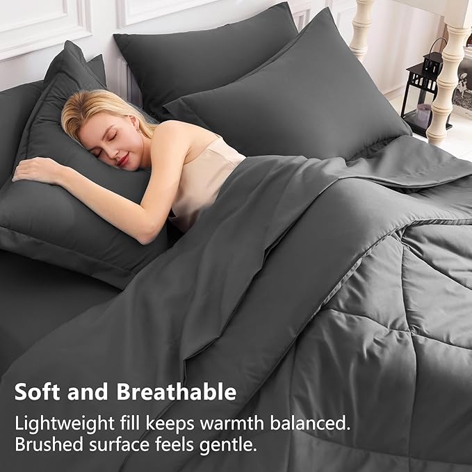 CozyLux Twin XL Comforter Set Dark Grey - 5 Pieces Twin Extra Long Bed in a Bag for College Dorm, All Season Bedding Set for Girls and Boys, Soft Bed Set with Comforter, Sheets, Pillowcase & Sham