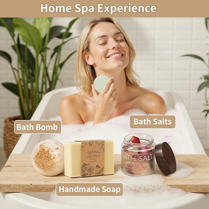 Self Care Gifts Baskets for Women, Relaxing Spa Care Package for Women, Mother's Day Birthday Gift Get Well Soon Gifts Baskets Thinking of You Gift, Spa Gift Basket with Bonnet & Massgae Comb, Brown