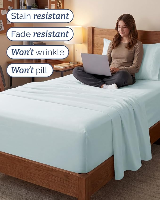 Extra Deep Twin XL Sheet Set - 3 Piece Breathable & Cooling Bed Sheets - Easily Fits 18 to 24 inch Mattress - Ultra Soft, Wrinkle & Fade Free w/ Extra Deep Pockets - Hotel Luxury Bedding - Ice Blue