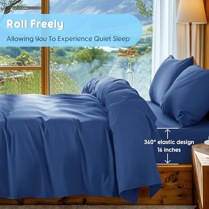 SONORO KATE 100% Egyptian Cotton Sheets Set - 1000 High Thread Count, Luxury 5-Star Hotel Sateen Bed Sheets, Soft, Breathable Long Staple Sheets, Fit up to 16" - 4 PC (Navy Blue,California King)