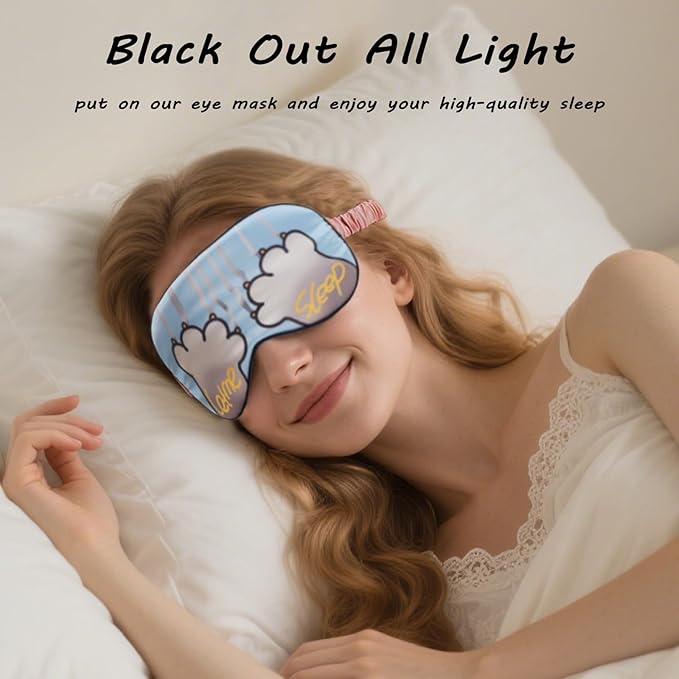 Sleep Masks, 3 Packs Silky Satin Eye Masks for Sleeping,Effective Light Blocking Blindfold for Men Women, Cute Cat Paw Design, with No-Pressure Elastic Strap