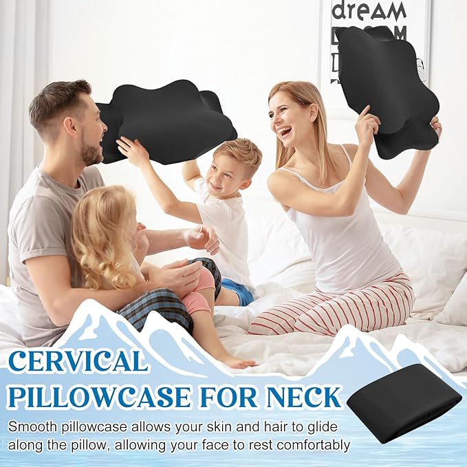 Hahafelt Cooling Cervical Pillowcase Cover with Envelope Closure (Only Pillow Case) Ergonomic Neck Pillowcase Smooth Soft Cool Pillow Cover for Side Back Stomach Sleepers(Black,Standard Size)