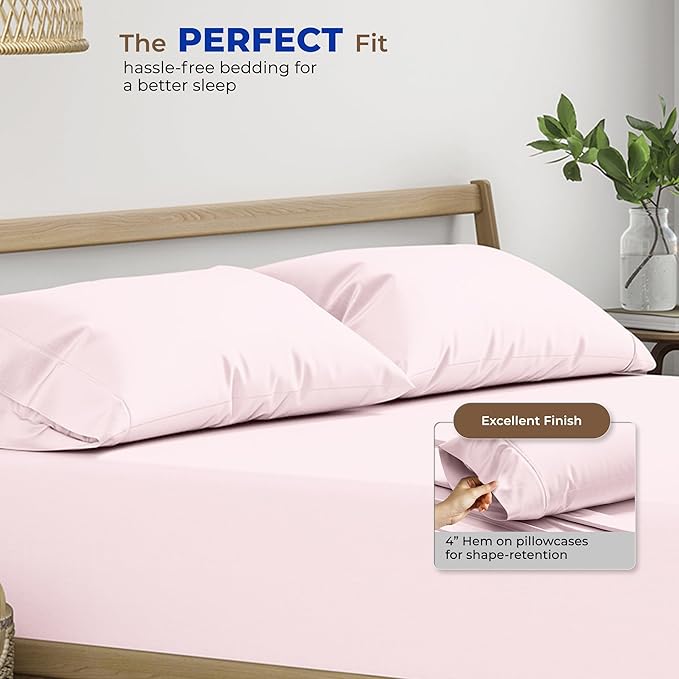 Thread Spread 100% Egyptian Cotton King Size Pillow Cases Set of 2 - Luxury 1000 Series Paradise Collection Pillow Cases King Size (Blush), Soft Cooling Hotel Egyptian Cotton Pillowcases