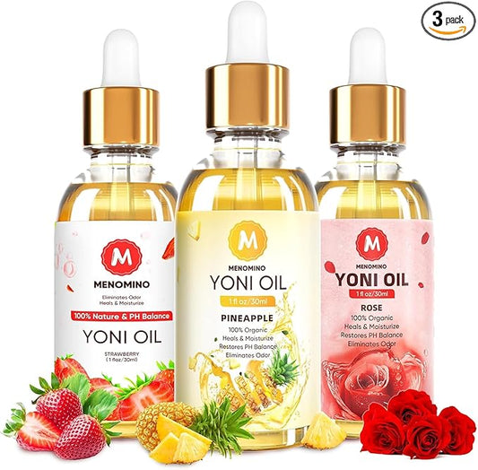 3 Pack Yoni Oil Organic Feminine Oil for Women pH Balance - Feminine Deodorant -Vaginal Moisturizer -Eliminates Odor with Natural Pineapple Rose Strawberry Essential Oil, 1 fl oz/pc