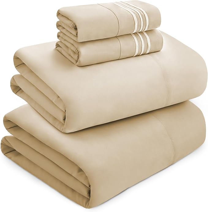 Mocassi Luxury King 4-Piece Sheet Set - 1800 Premium Hotel Quality - Easy-Fit, Wrinkle, Fade Resistant Bed Sheets and Pillowcases - All Around Elastic Fitted Sheet, Deep Pocket, Cream