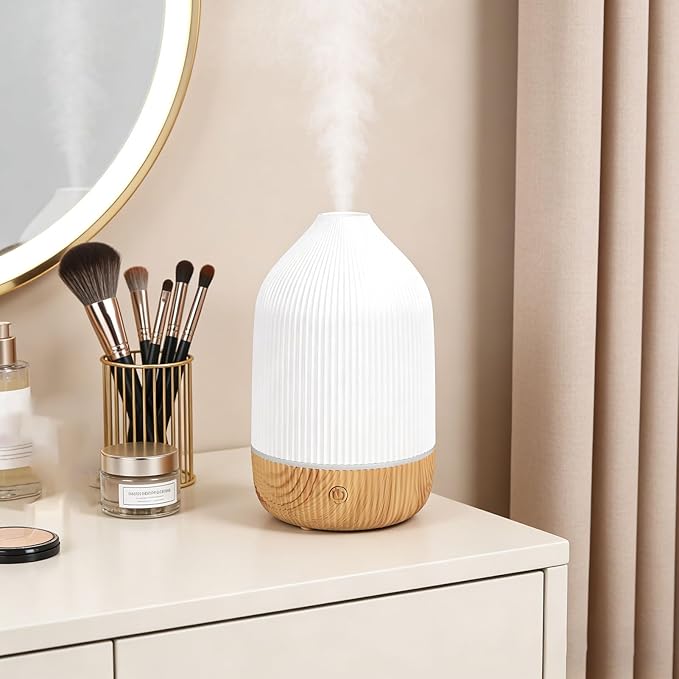Diydeg Essential Oil Diffuser, Quiet Ultrasonic Aromatherapy Humidifier with Independent Light Mist Functions, Water Low Shuts Off Portable Air Diffuser for Bedroom Yoga Office