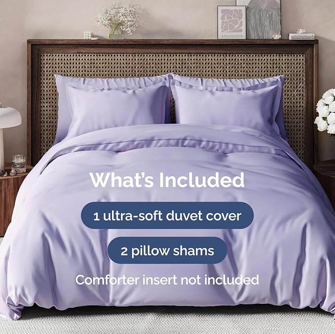 Duvet Cover Cal King Size Set - Extra Soft Cal King Duvet Cover 104" x 98" with 2 Pillow Shams - Hotel Luxury, Easy Care & Fade Free with Zipper Closures & Ties - Comfy, Cozy & Breathable (Lavender)