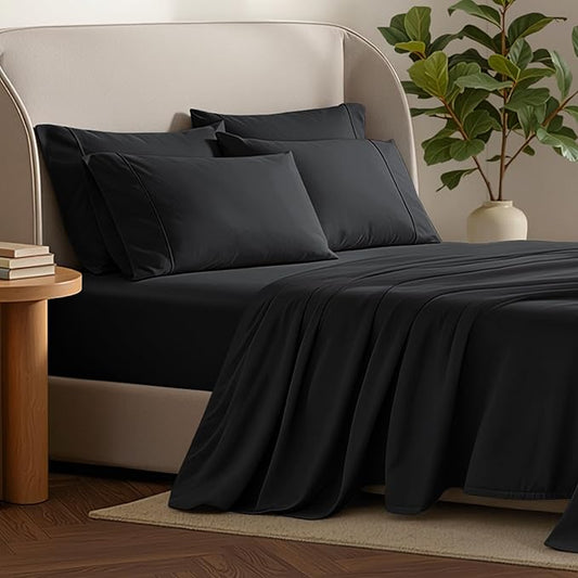 Bare Home Hotel Luxury Full Sheet Set, Extra Soft - 6 Piece Set - Deep Pockets - Easy Fit - Cooling & Breathable - Wrinkle, Fade, Stain Resistant - Includes 4 Pillowcases (Full, Black)