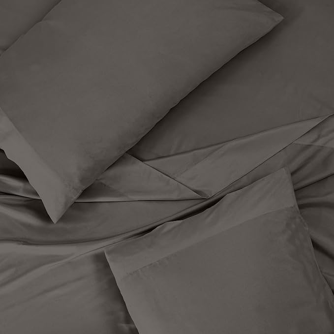 ROYALE LINENS 300 Thread Count 100% Long Staple Combed Cotton Sheet Set - 3 Piece Twin Bed Sheets - 1 Fitted, 1 Flat & Pillow case -Soft Cool & Crisp Sheet Set (Twin, Grey)