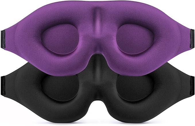 Sleep Mask (Black & Purple) for Men Women, Complete Light Blocking 3D Eye Mask for Sleeping Night Blindfold, Relaxing Zero Pressure Eye Cover