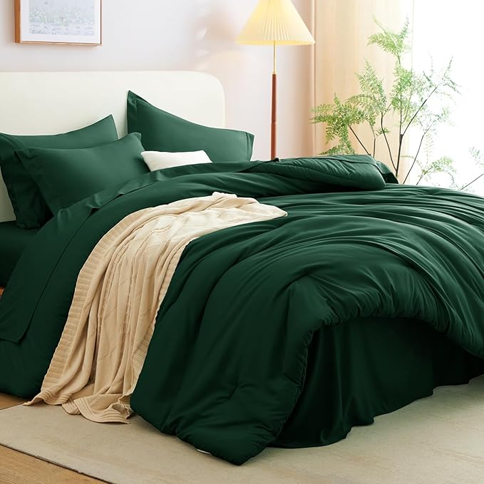 CozyLux Twin XL Comforter Set Emerald Green, 5 Pieces Bed in a Bag Twin Extra Long Comforter Set with Sheets for College Dorm, Bedding Sets with Down Alternative Comforter, Sheets, Pillowcase & Sham