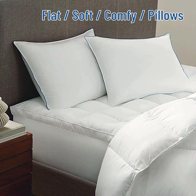SILUI Flat Soft Thin Pillows Standard Size Set of 2 Pack Bed Pillow with Down Alternative Fill for Side Back Stomach Sleepers, 20x26 Inches, White