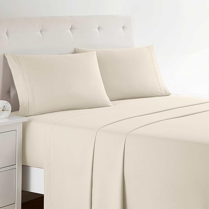 Clara Clark Premier 1800 Collection Full 4PC Bed Linen Set, Beige Cream, Microfiber, Deep Pocket, Breathable